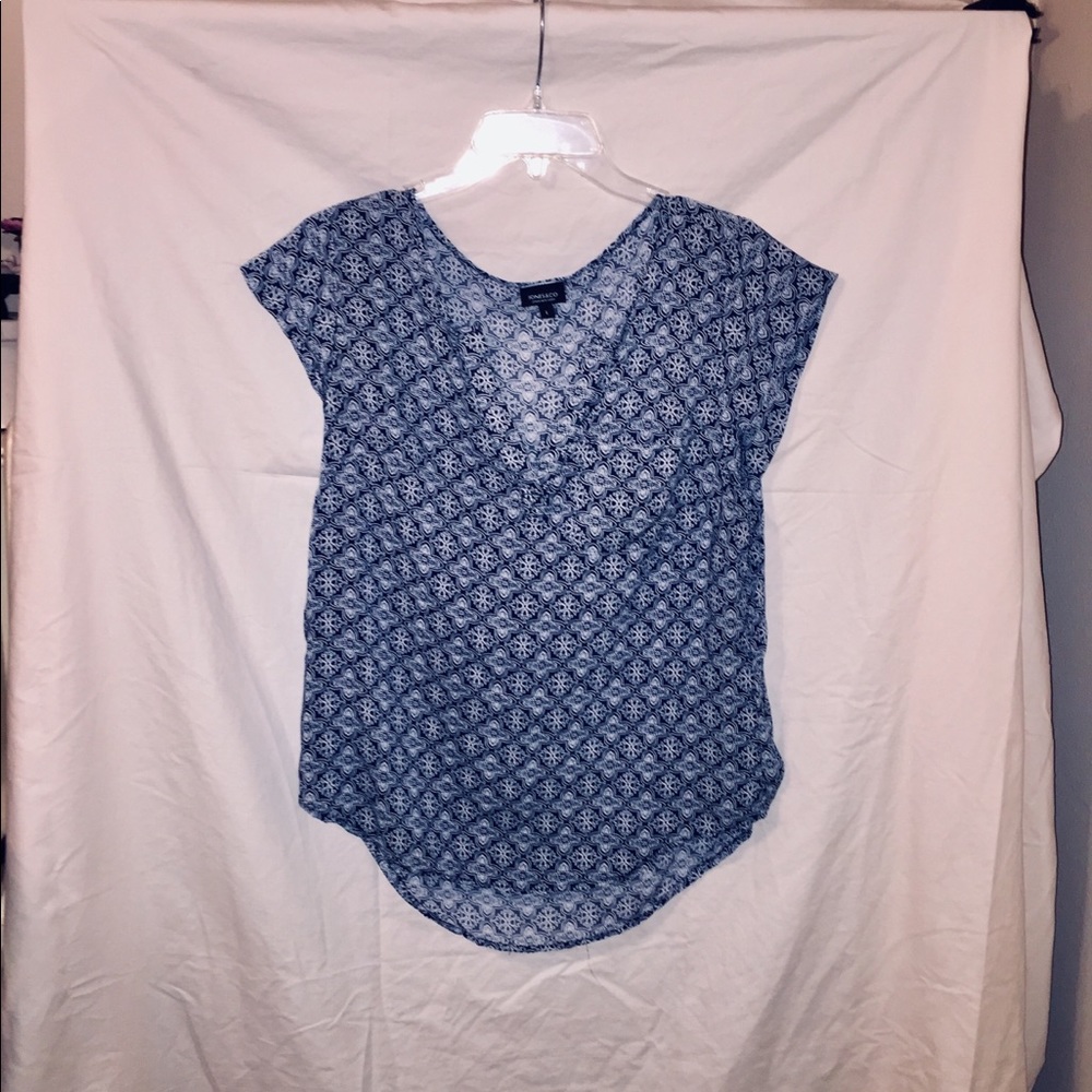 Blue and White Silky Blouse.